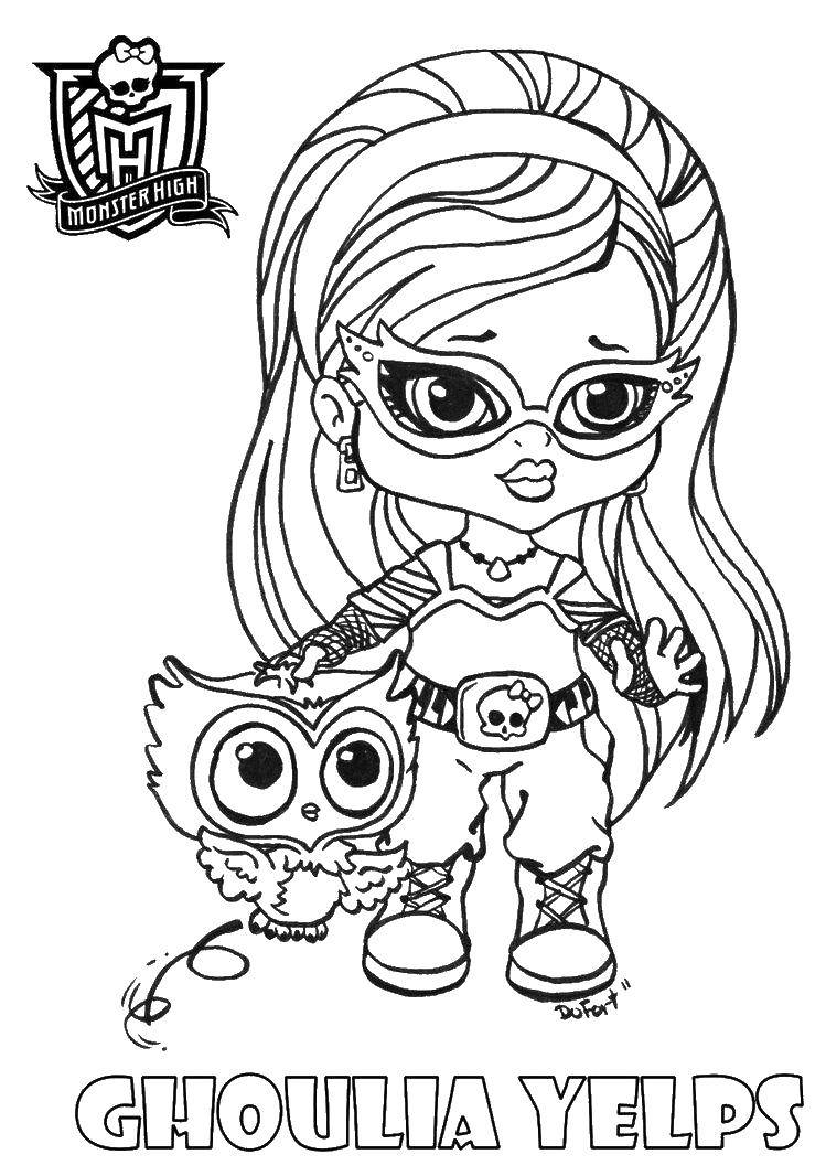 Название: Раскраска Ghoulia. Категория: Монстр хай. Теги: Ghoulia, монстры, сова, девушка.