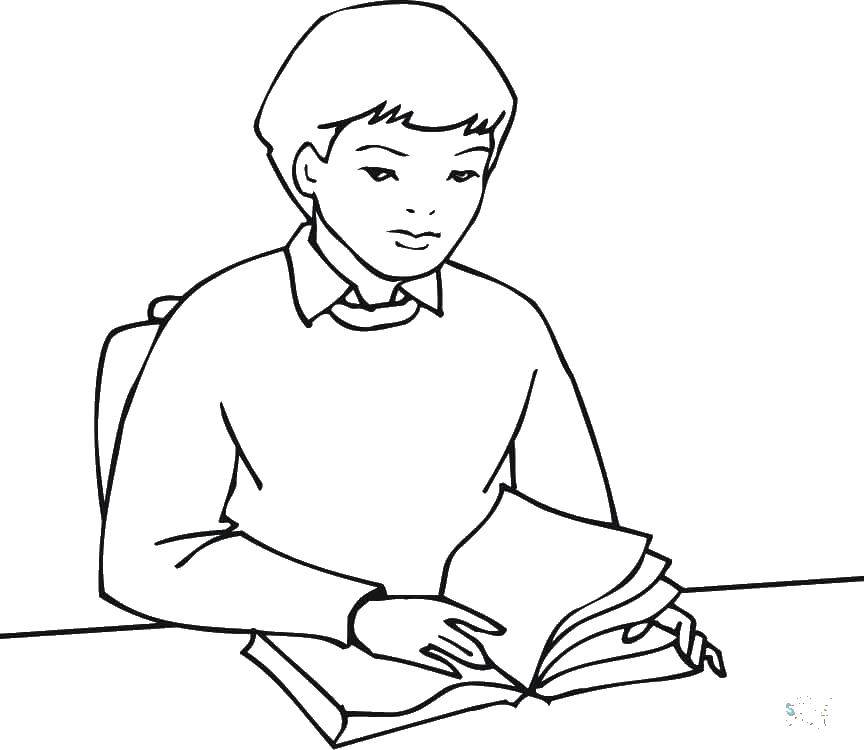 Название: Раскраска Мальчик читает книжку. Категория: Люди. Теги: люди, мальчик, книжка.