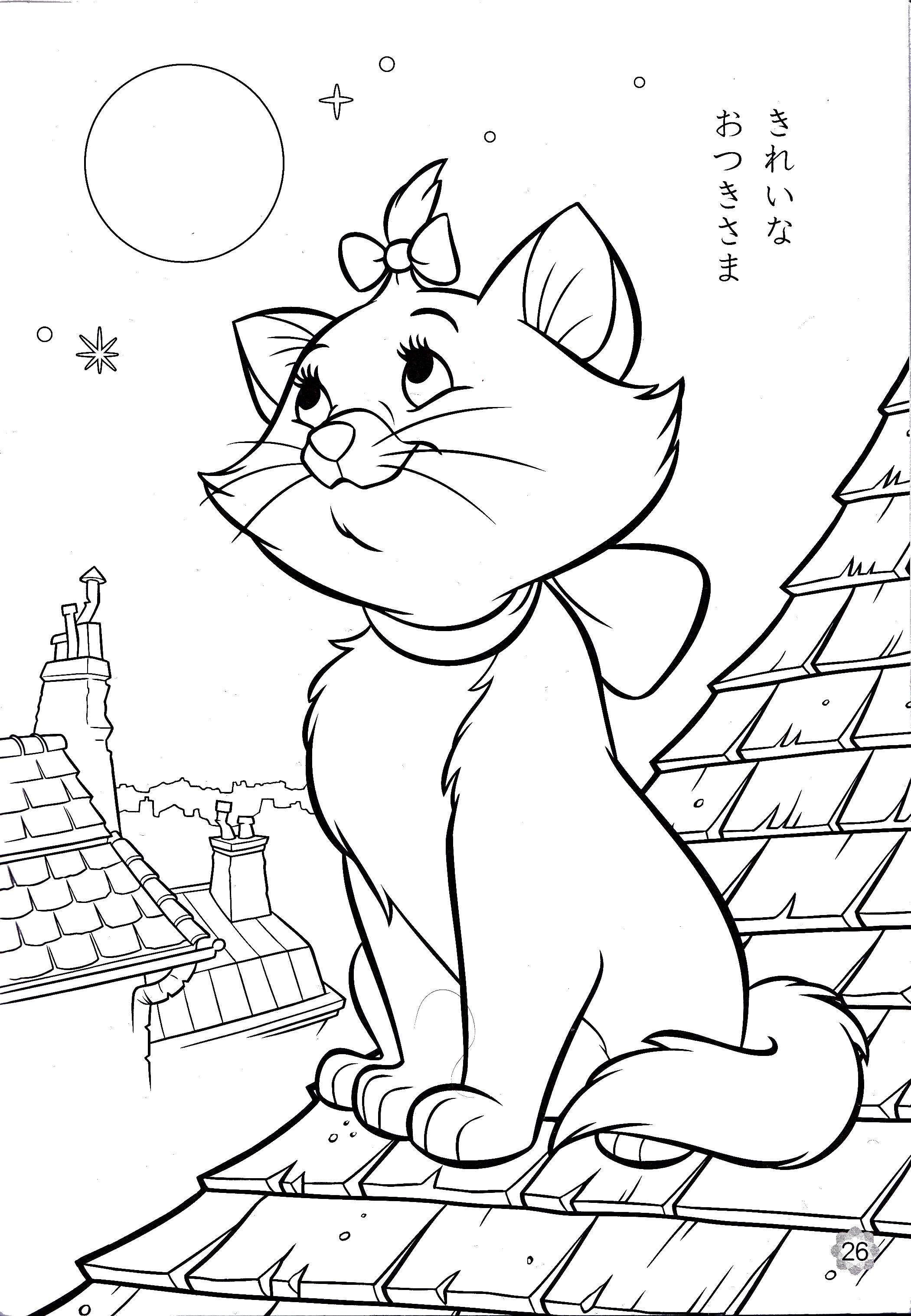 Раскраска Кошечка на крыше Скачать ,Диснеевские мультфильмы, кошка, кошечка,.  Распечатать 