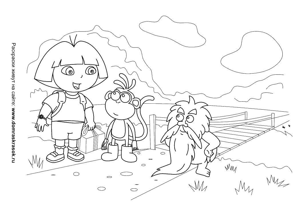 Название: Раскраска Даша путешественница и обезьянка башмачок. Категория: утиные истории. Теги: Даша путешественница и обезьянка башмачок.