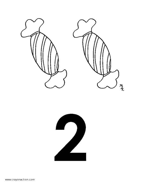 Раскраска 2 конфетки Скачать ,цифры, 2, два,.  Распечатать 