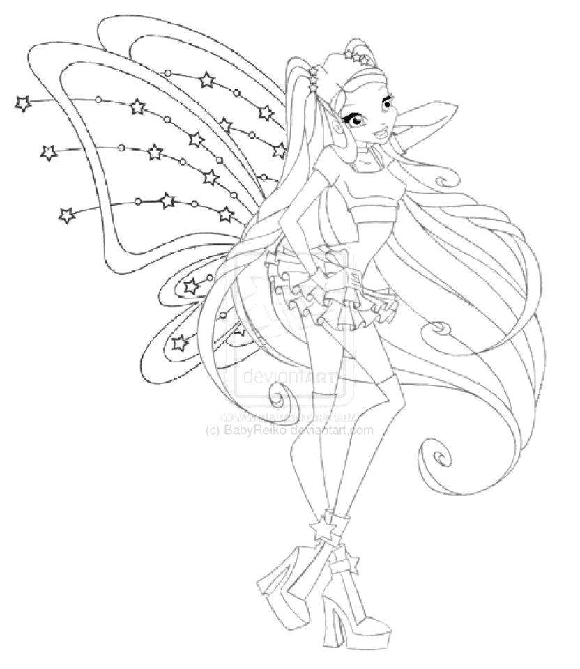 Раскраска Раскрась стеллу Скачать ,Персонаж из мультфильма, Winx,.  Распечатать 