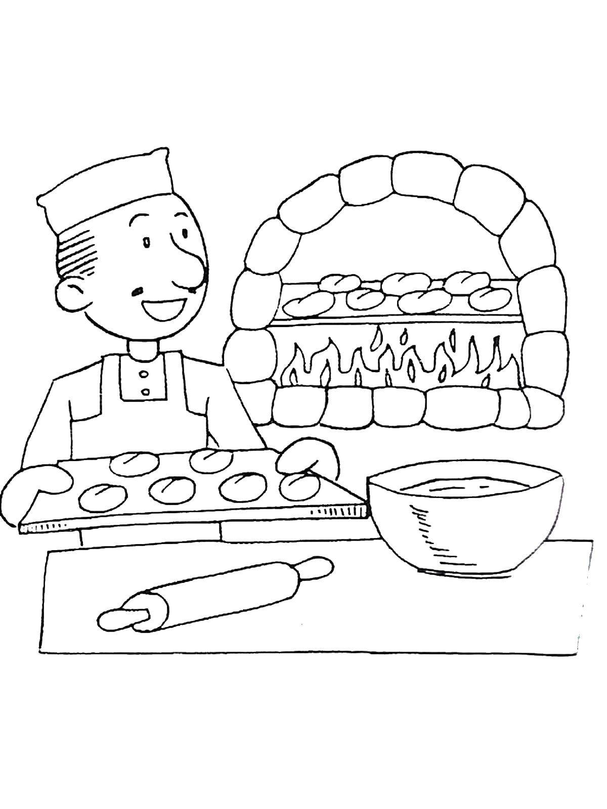Раскраска Пекарь Скачать ,профессии, пекарь, печка,.  Распечатать 