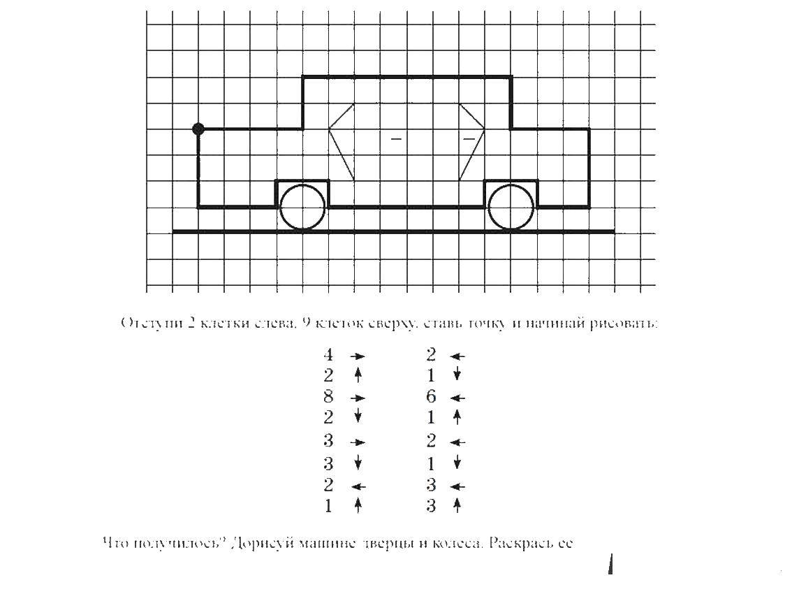 Название: Раскраска Машина. Категория: графический диктант. Теги: математика, загадка.