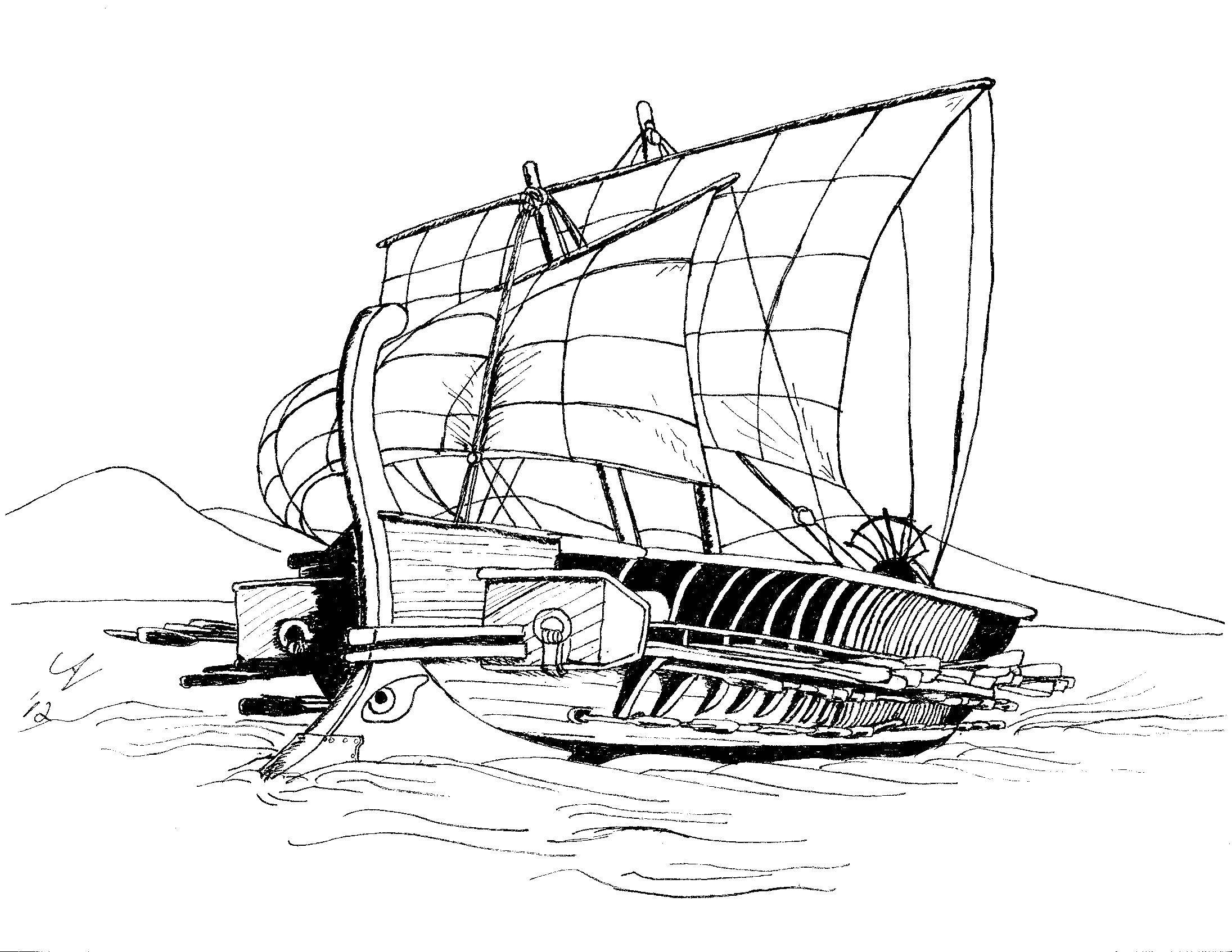 Раскраска Судно Скачать ,Корабль, вода,.  Распечатать 