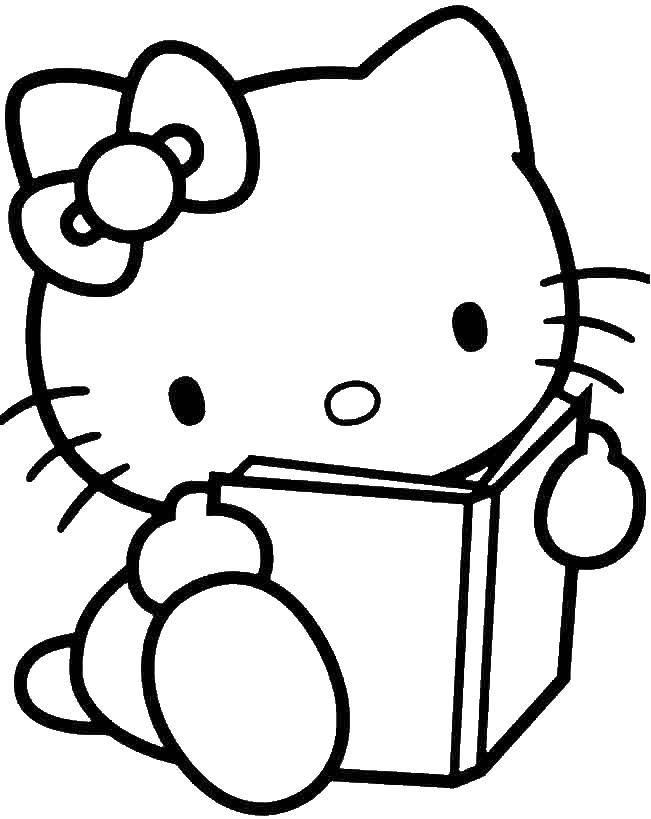 Название: Раскраска Китти читает книжку. Категория: Хэллоу Китти. Теги: Китти, книга.