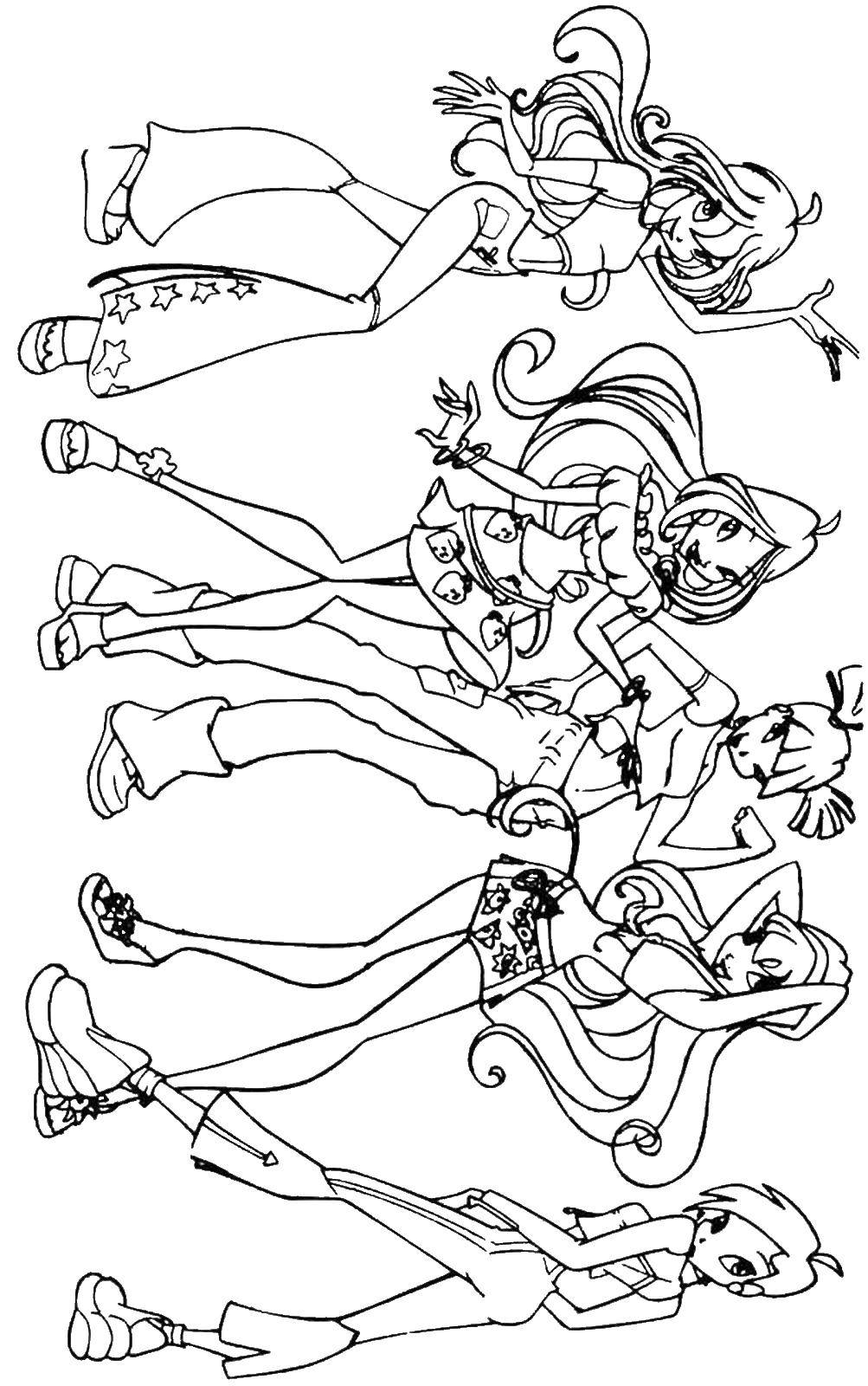 Раскраска Четыре феи Скачать ,Персонаж из мультфильма, Winx,.  Распечатать 
