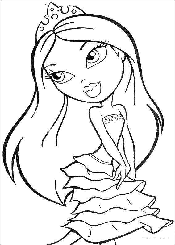 Раскраска Куклы bratz принцесса Скачать ,Кукла, Bratz ,.  Распечатать 