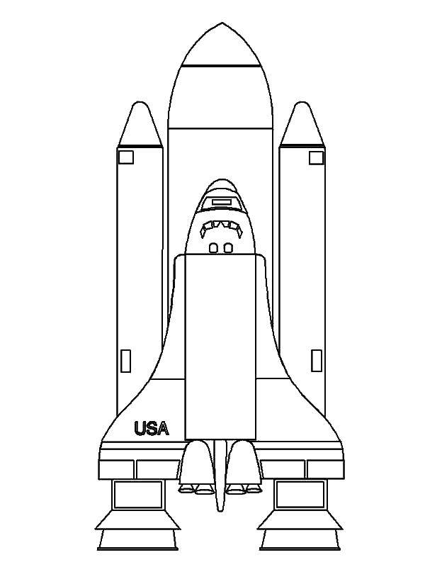 Раскраска Космический корабль сша Скачать ,Космос, ракета, звезды,.  Распечатать 