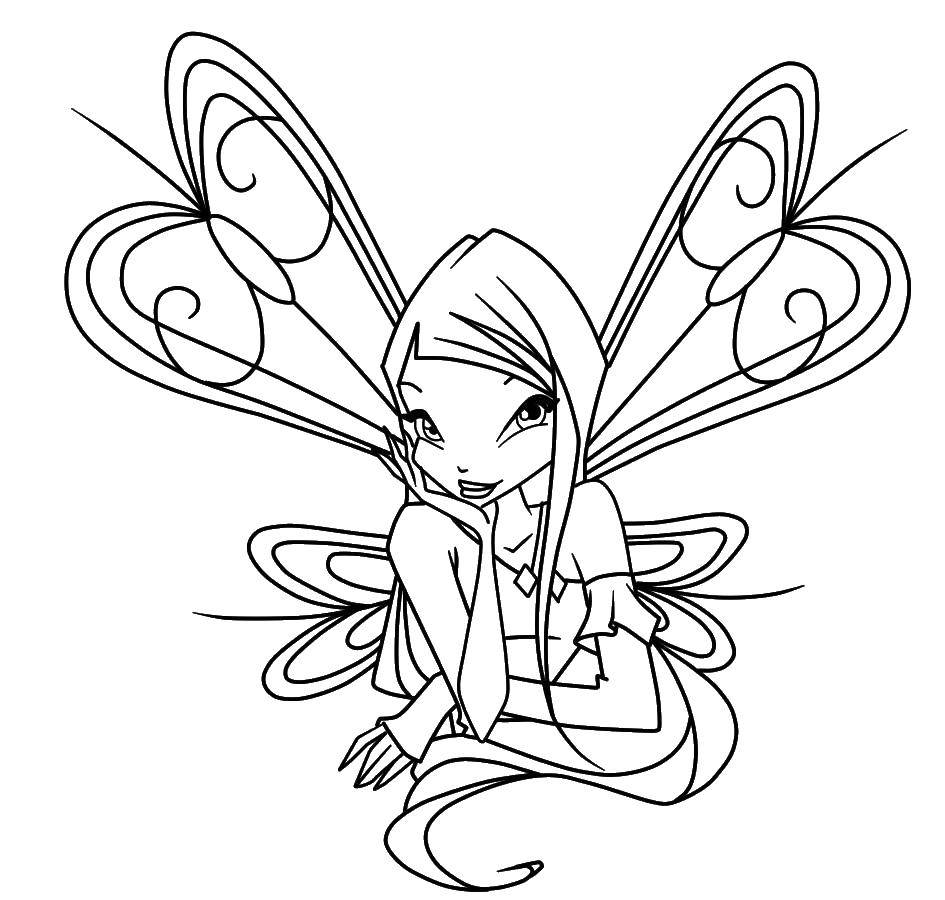 Раскраска Стелла из мультфильма winx Скачать ,Персонаж из мультфильма, Winx, Стелла, фея,.  Распечатать 