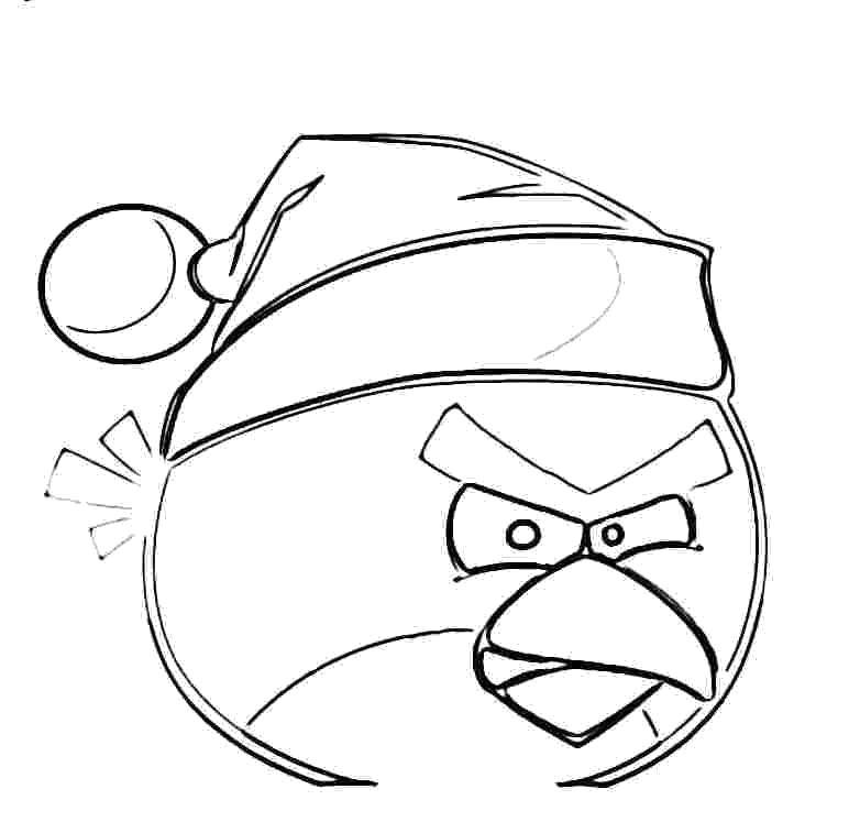 Раскраска Новогодняя птичка Скачать ,Игры, Angry Birds ,.  Распечатать 