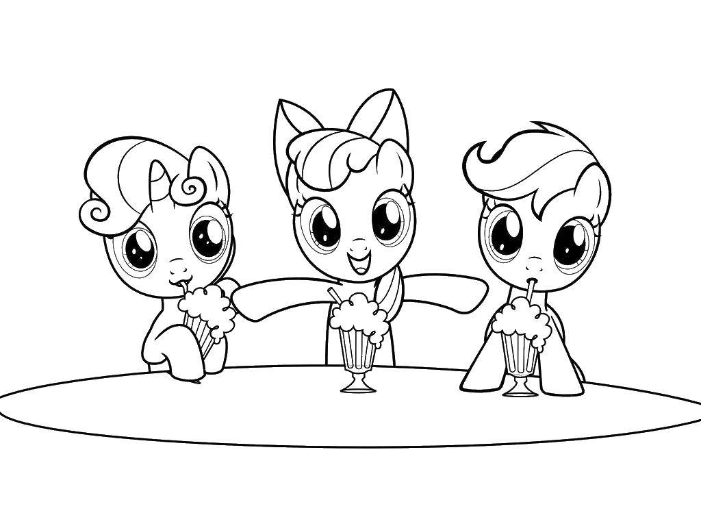 Раскраска Пони любят вкусности Скачать ,Пони, My little pony ,.  Распечатать 