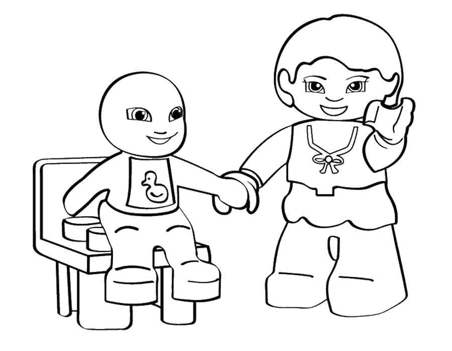 Название: Раскраска Мама и малыш лего. Категория: лего. Теги: Конструктор, Лего.