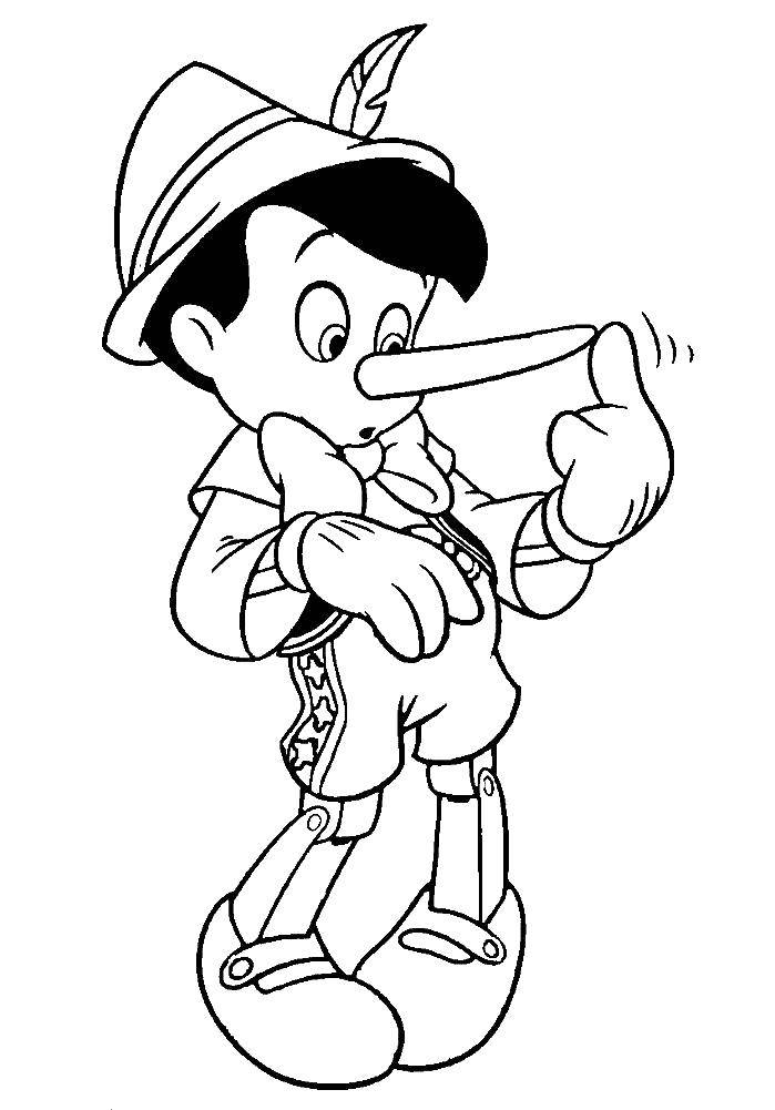Раскраска Пиноккио с длинным носом Скачать ,пиноккио, Папа Карло,.  Распечатать 