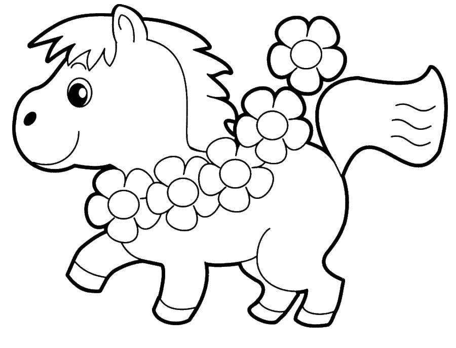 Раскраска Пони с цветами Скачать ,пони, цветы, хвост,.  Распечатать 