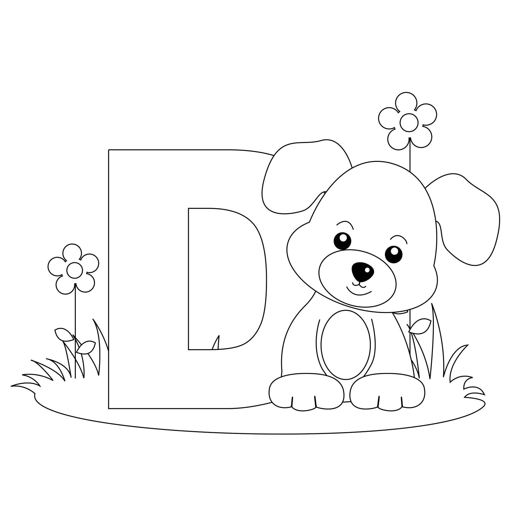 Название: Раскраска Собака это с. Категория: Английский алфавит. Теги: Алфавит, буквы, слова.