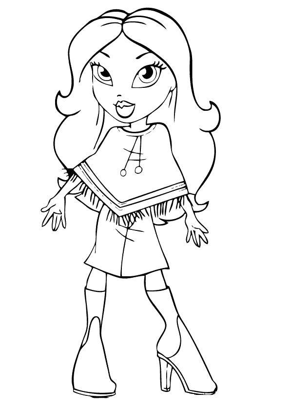Название: Раскраска Кукла из  bratz . Категория: раскраски для девочек. Теги: Кукла, модница, мода.