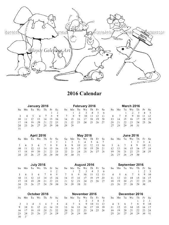 Раскраска 2016 календарь Скачать ,календарь, месяца,.  Распечатать 