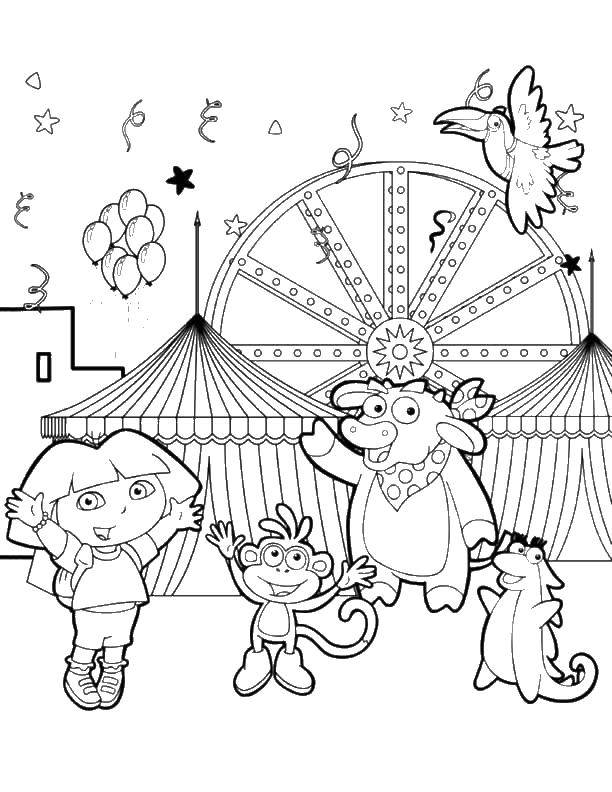 Название: Раскраска Даша и ее друзья. Категория: даша путешественница. Теги: даша, башмачок, иса, борька.