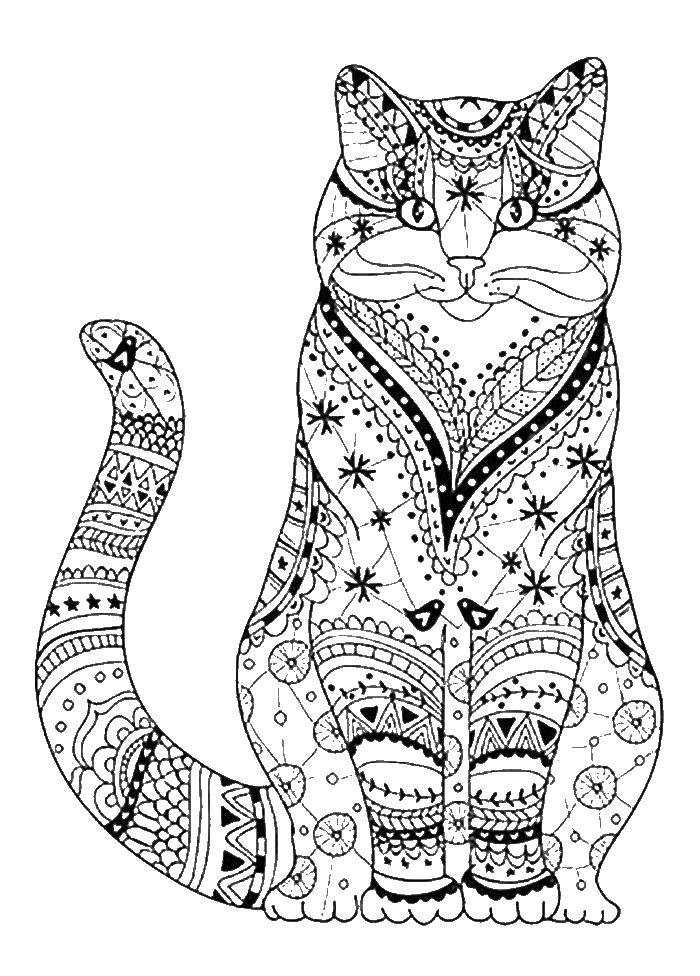 Раскраска Антистресс кошечка Скачать ,антистресс, кошка,.  Распечатать 