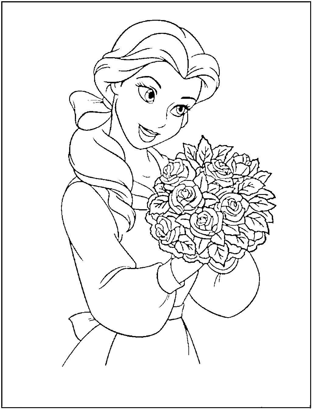 Название: Раскраска Белл с розами. Категория: Принцессы. Теги: белл, красавица.