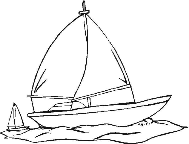 Раскраска Кораблик в море Скачать ,корабли, море, вод,.  Распечатать 