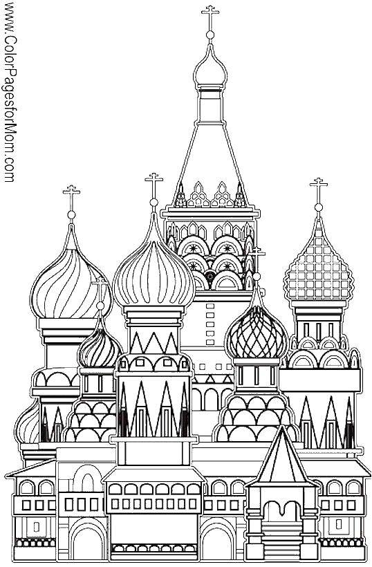 Раскраска Московская церковь Скачать ,москва, здания,.  Распечатать 