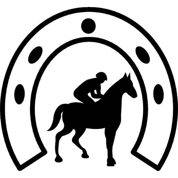 Раскраска Контур лошади и всадника Скачать ,контуры, лошади,.  Распечатать 