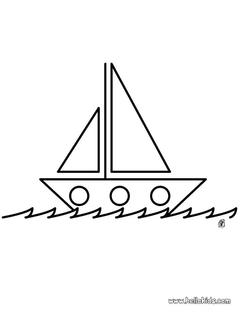 Раскраска Кораблик на воде Скачать ,кораблики, вода, море,.  Распечатать 