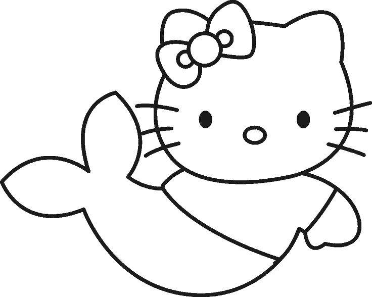 Название: Раскраска Hello kitty русалка. Категория: Hello Kitty. Теги: Hello Kitty, русалка, хвост, бантик.