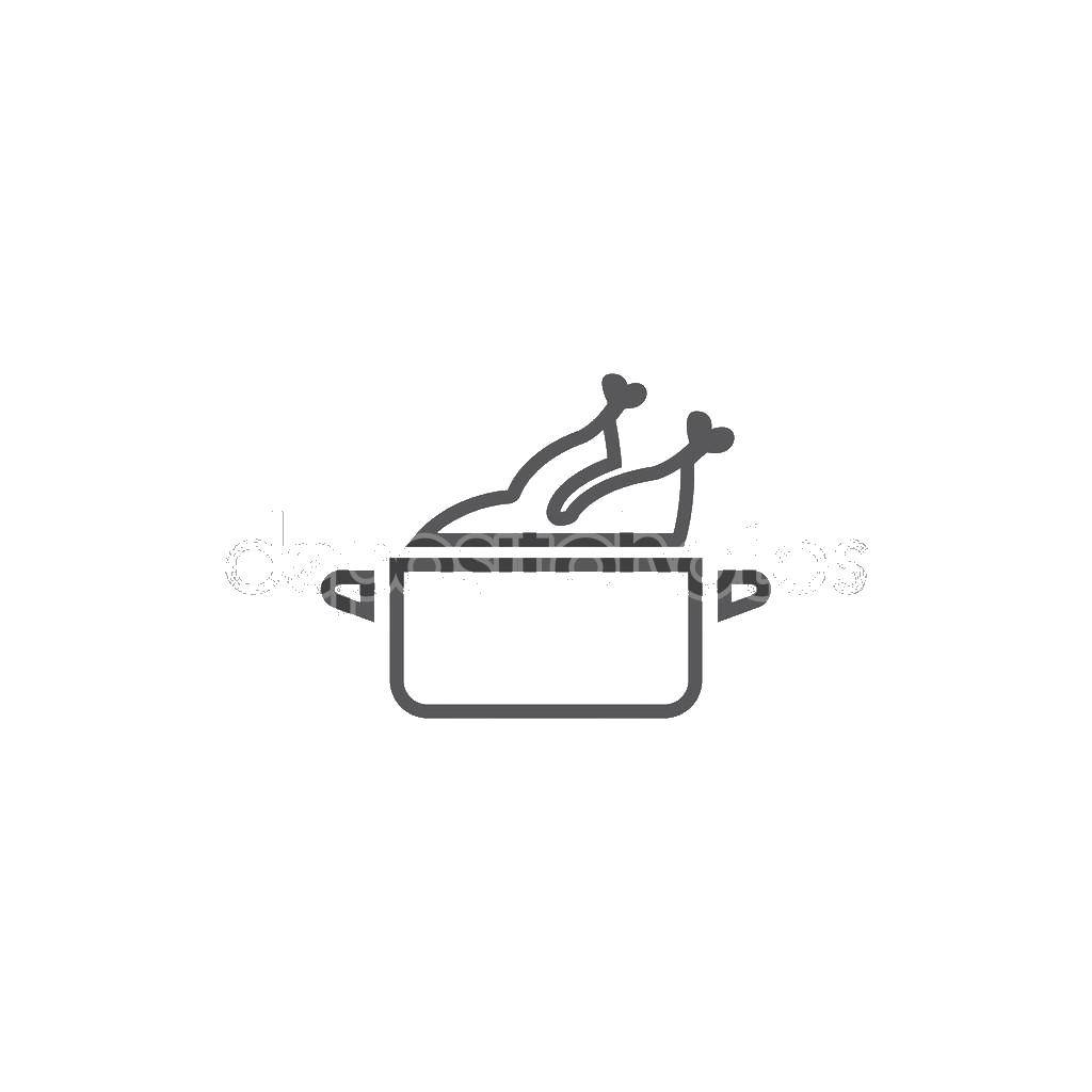Название: Раскраска Кастрюля с курицей. Категория: посуда. Теги: кастрюля, курица.