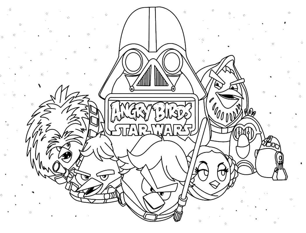 Раскраска Angry birds звездные войны Скачать ,птички, птицы, игры,angry birds,.  Распечатать 