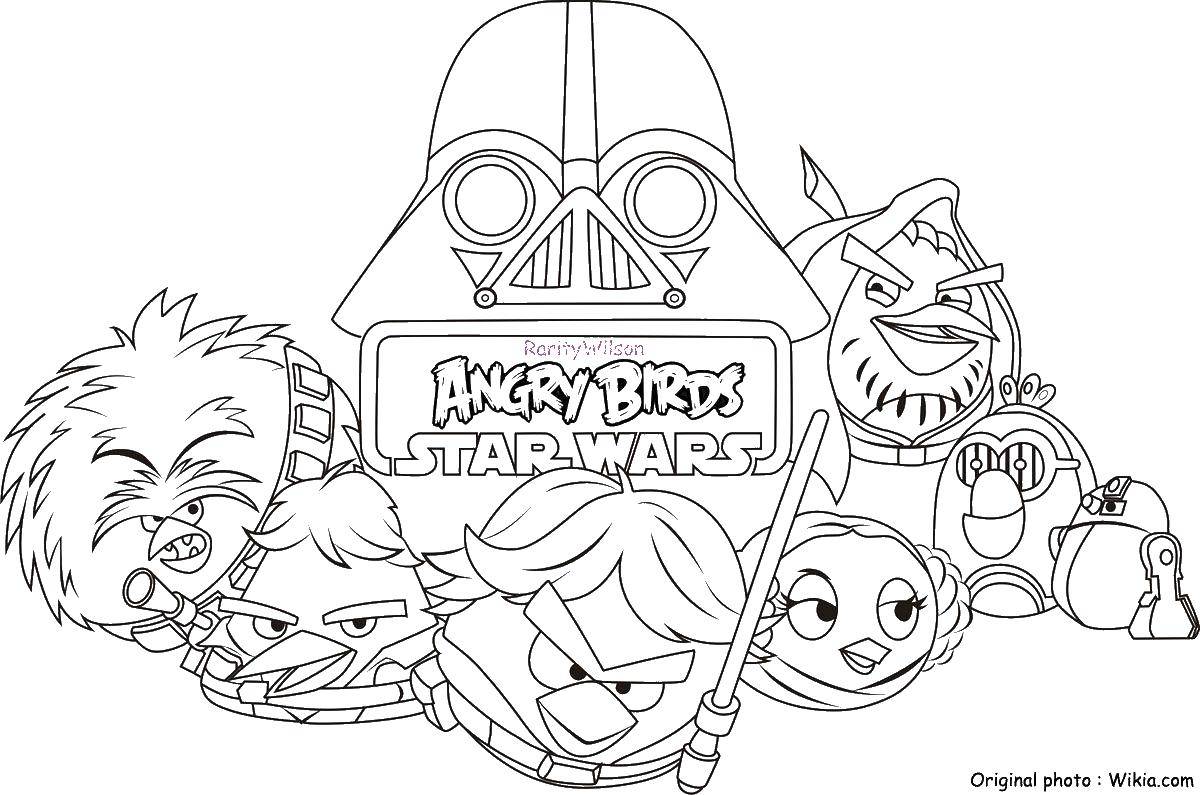 Название: Раскраска Дарт вэйдэр и angry birds. Категория: angry birds. Теги: angry birds, птицы, дарт вейдер.