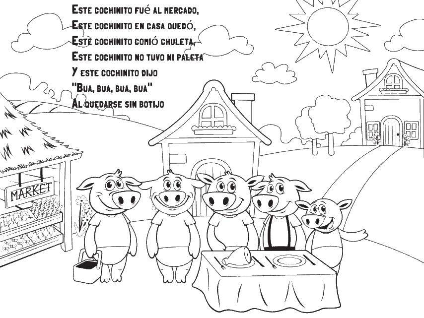 Раскраска Свинки Скачать ,испанский язык, свинки,.  Распечатать 