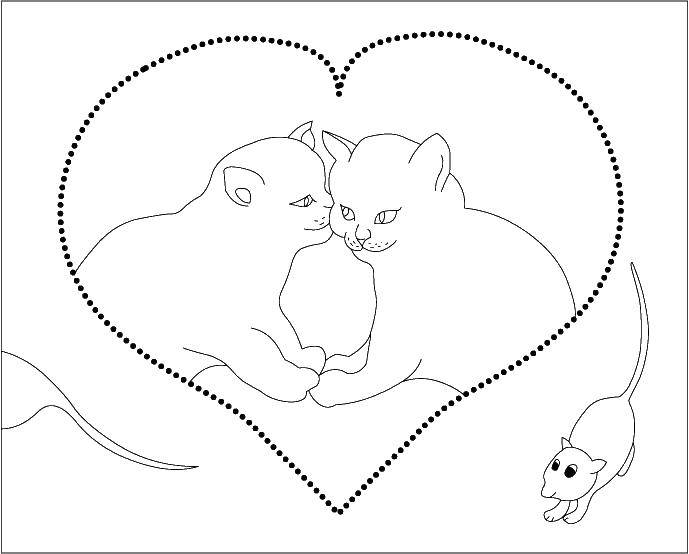 Раскраска Любовь кошечек Скачать ,коты, котята, кошки, сердечко,.  Распечатать 