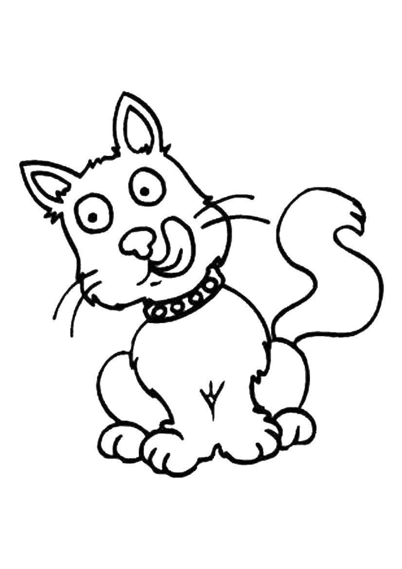 Название: Раскраска Кошечка облизывается. Категория: Коты и котята. Теги: коты, котята, кошки.