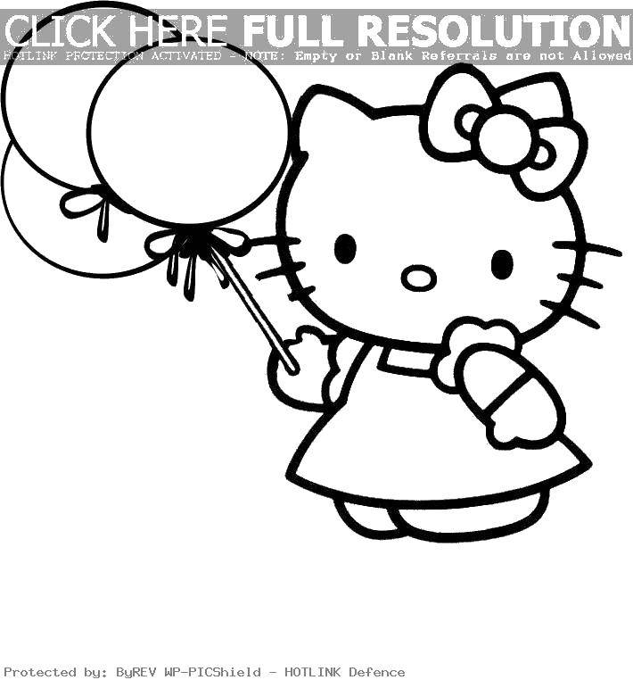 Раскраска Hello kitty с шариками Скачать ,Hello Kitty, платье, шарики,.  Распечатать 