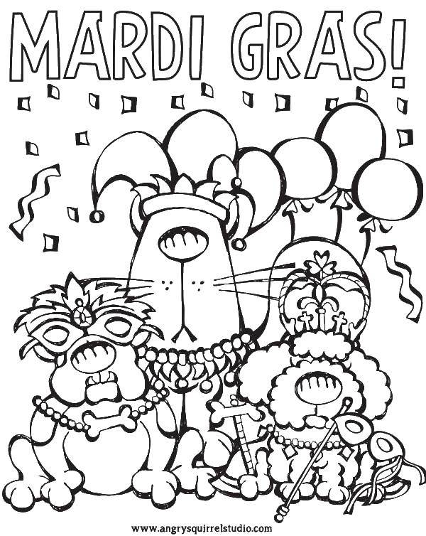 Раскраска Собаки и марди гра Скачать ,собаки, Марди Гра, бусы,.  Распечатать 