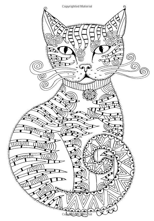 Раскраска Кошка с узрами Скачать ,кошка, кошки, узоры,.  Распечатать 