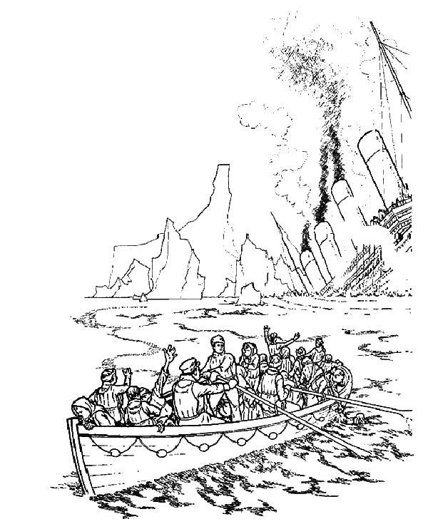 Раскраска Люди в лодке Скачать ,титаник, вода, корабль, лодка,.  Распечатать 