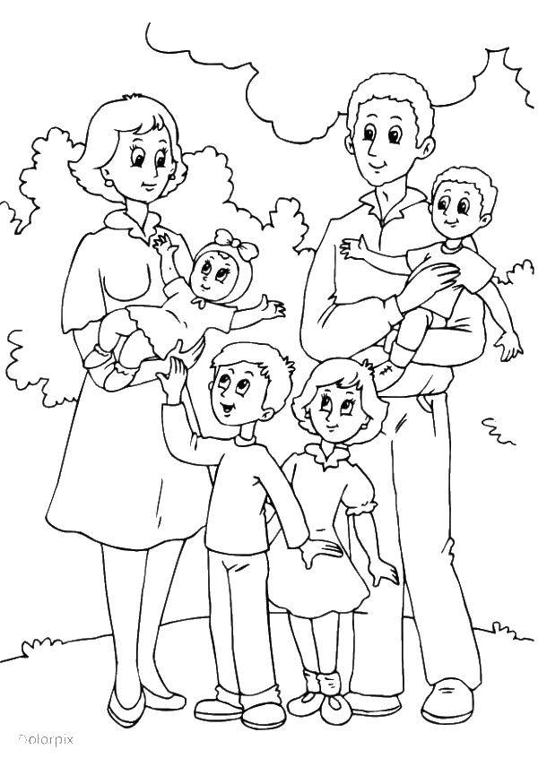 Раскраска Много детей в семье Скачать ,Семья, родители, дети,.  Распечатать 