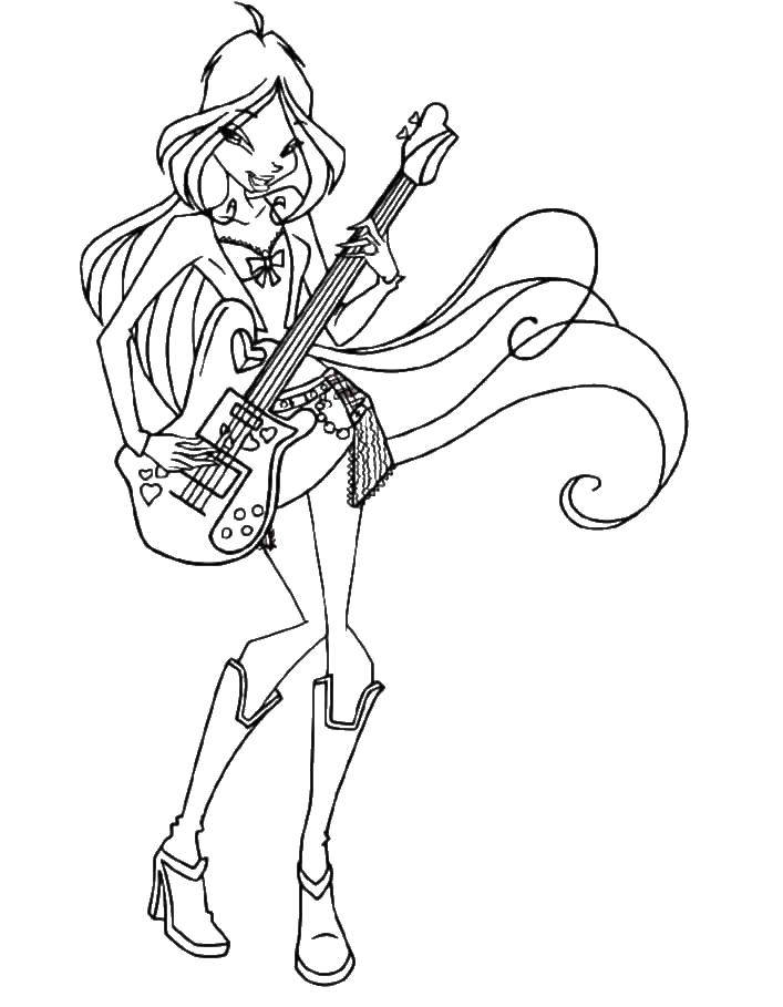 Название: Раскраска Флора из клуба винкс с гитарой. Категория: Винкс. Теги: Флора, Винкс.