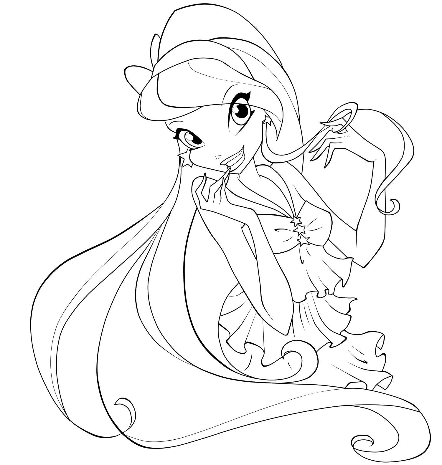 Раскраска Флора из мультфильма winx Скачать ,Персонаж из мультфильма, Winx,.  Распечатать 