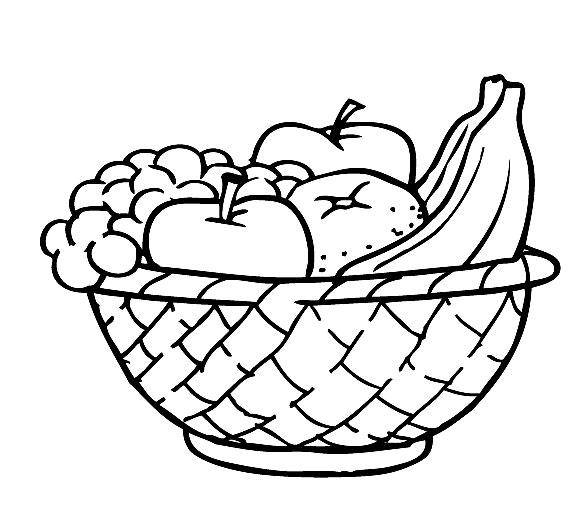 Раскраска Корзина с фруктами Скачать ,корзина,фрукты,.  Распечатать 