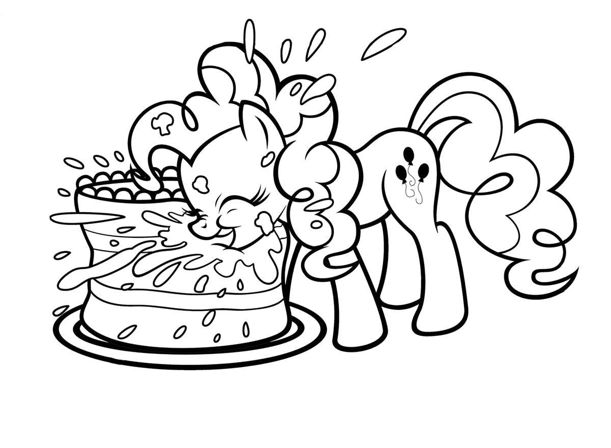 Раскраска Пони кушает тортик Скачать ,Пони, "My little pony",.  Распечатать 