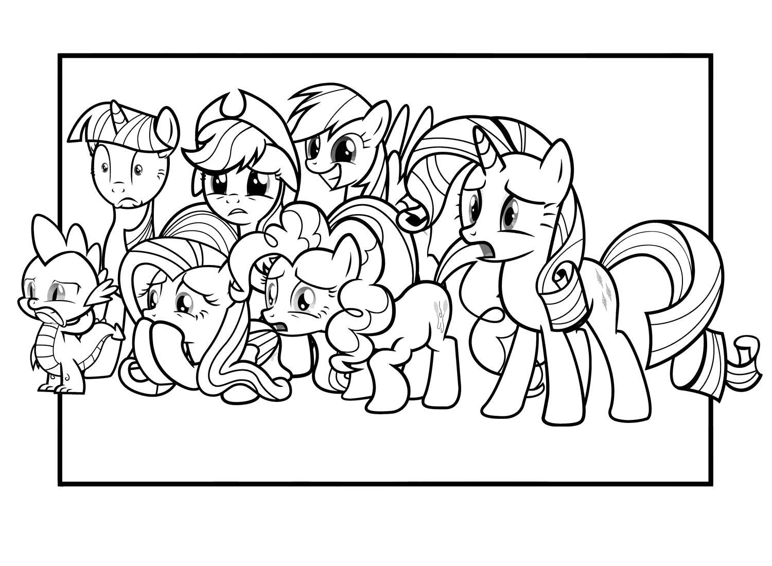 Название: Раскраска Испуганные пони. Категория: Пони. Теги: Пони, "My little pony".