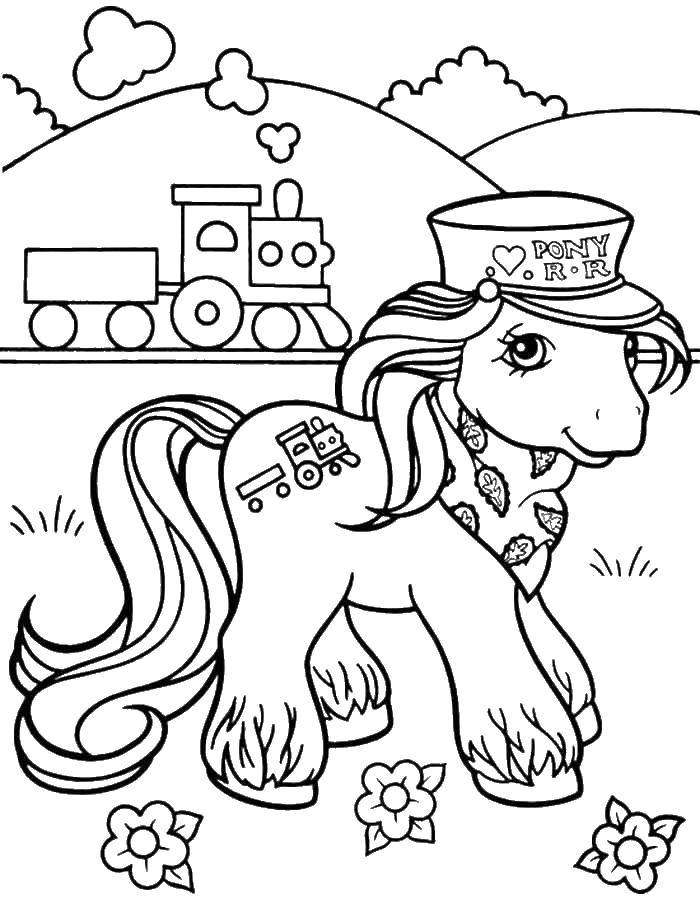 Раскраска Пони-машинист Скачать ,Пони, "My little pony",.  Распечатать 