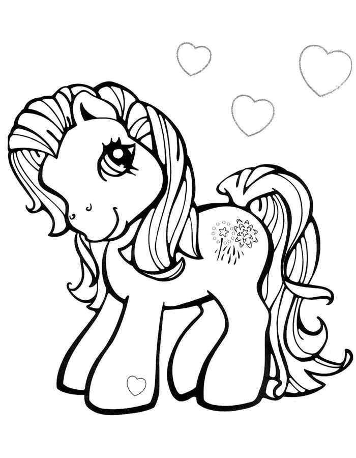 Раскраска Пони смотрит на сердечки Скачать ,Пони, "My little pony",.  Распечатать 