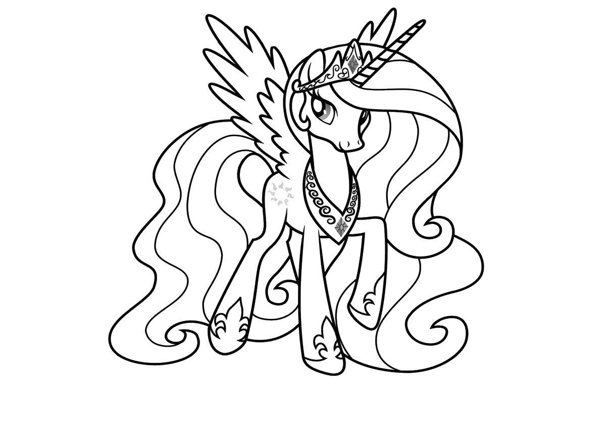 Раскраска Пони из my little pony с шикарной гривой и хвостом Скачать ,Пони, "My little pony",.  Распечатать 