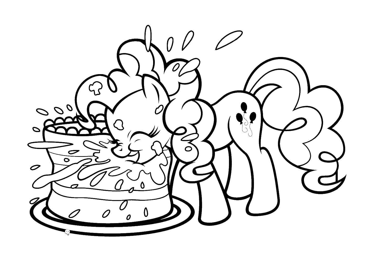 Раскраска Пони кушает тортик Скачать ,Пони, "My little pony",.  Распечатать 